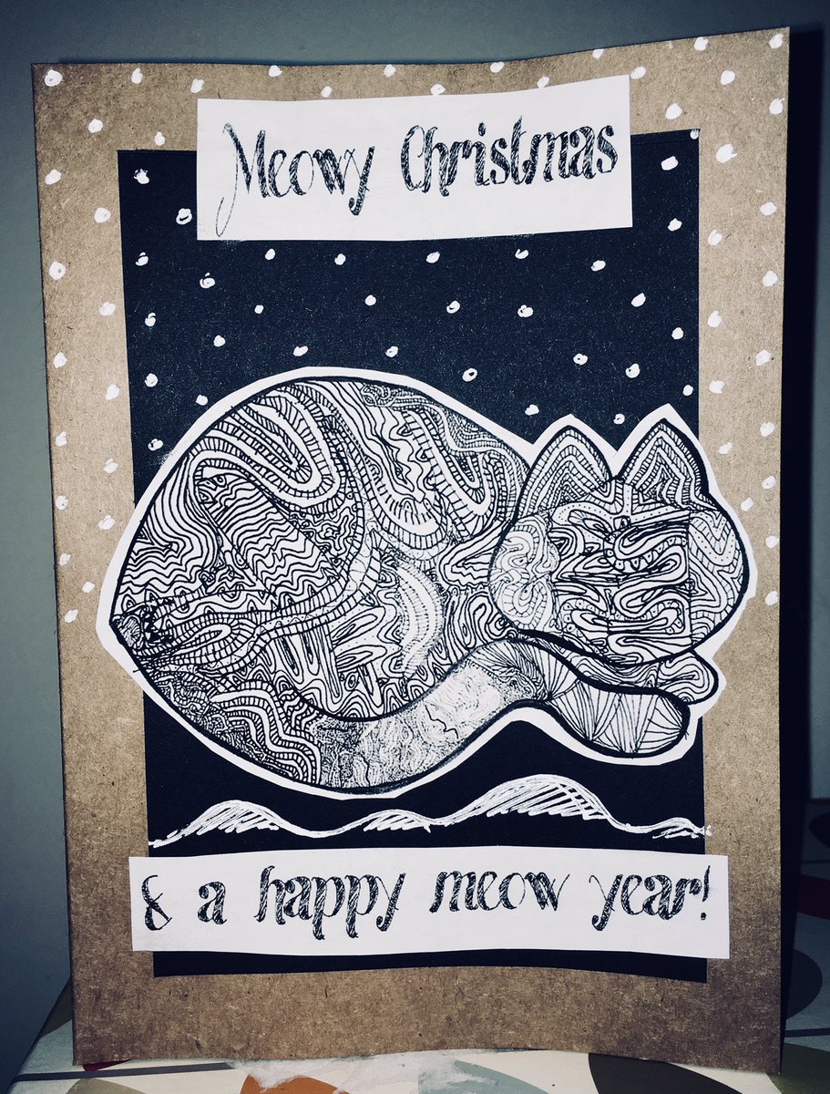 RedpathJude's tweet photo. Jude’s ‘Meowy Christmas’ hand made, eco friendly Xmas cards are ready! £5 each (includes p&p) 🐾🖤 #art #ArtistOnTwitter #drawing #artwork #artist #CaturdayEve #Caturday #cats #CatsOfTwitter #colourblind #age7 #ecofriendly #recyclable #christmascards https://t.co/Fk2uM2LzeR