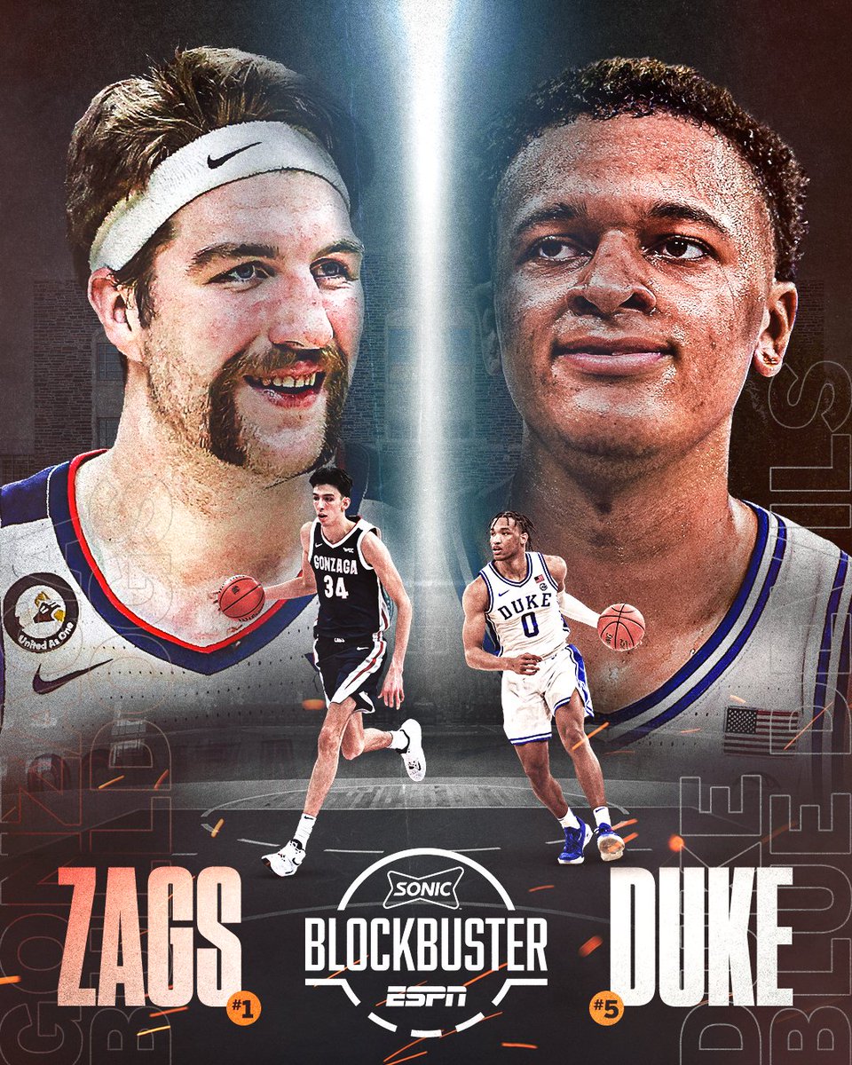 Doesn't get much better than this.

No. 1 <a href="/ZagMBB/">Gonzaga Basketball</a> x No. 5 <a href="/DukeMBB/">Duke Men’s Basketball</a>

10:30 PM ET on ESPN 🍿🏀
