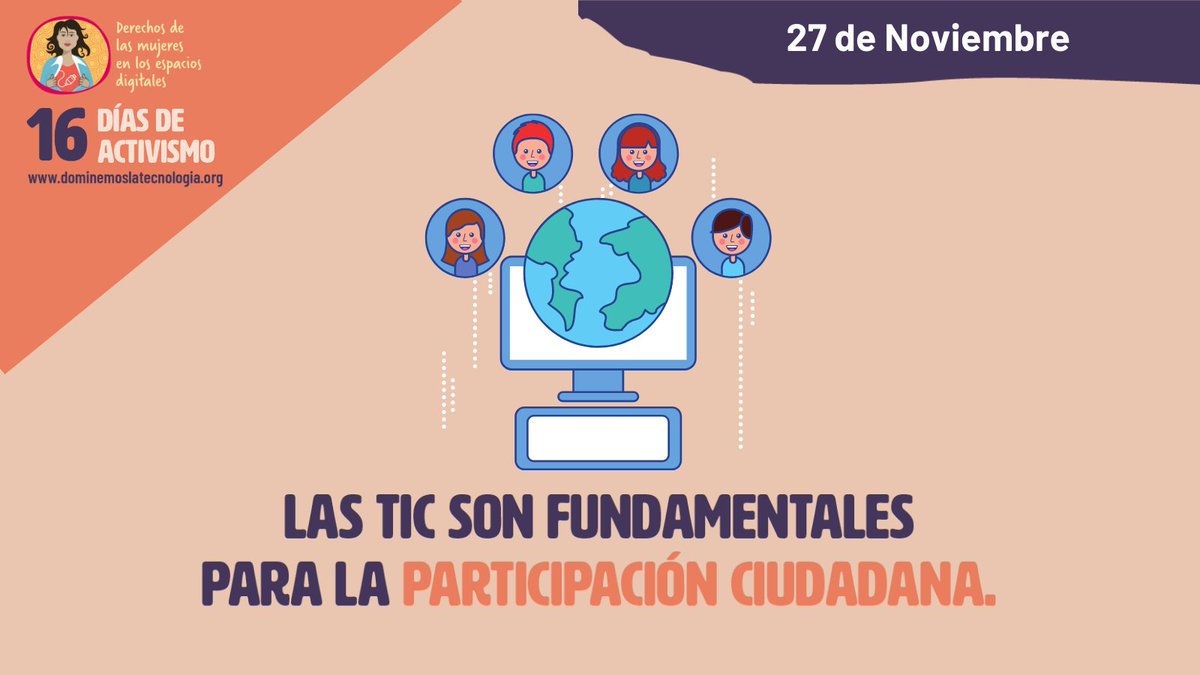 Los espacios digitales desde la participación ciudadana nos ayudan a crear redes de autocuidado y prevención de riesgos digitales frente a violencias en internet #16dias de activismo ¡Únete a nuestra campaña y dominemos la tecnología! dominemoslatecnologia.org