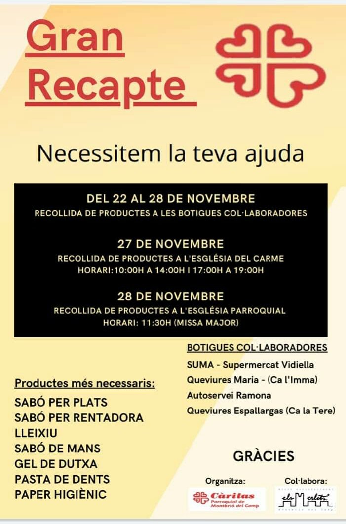 AMerlets's tweet photo. 📢Encara sou a temps de col.laborar en el Gran Recapte📢

🗓️Teniu fins diumenge. 

👍🏻 Moltes gràcies‼️ https://t.co/A6WqiJY1cf