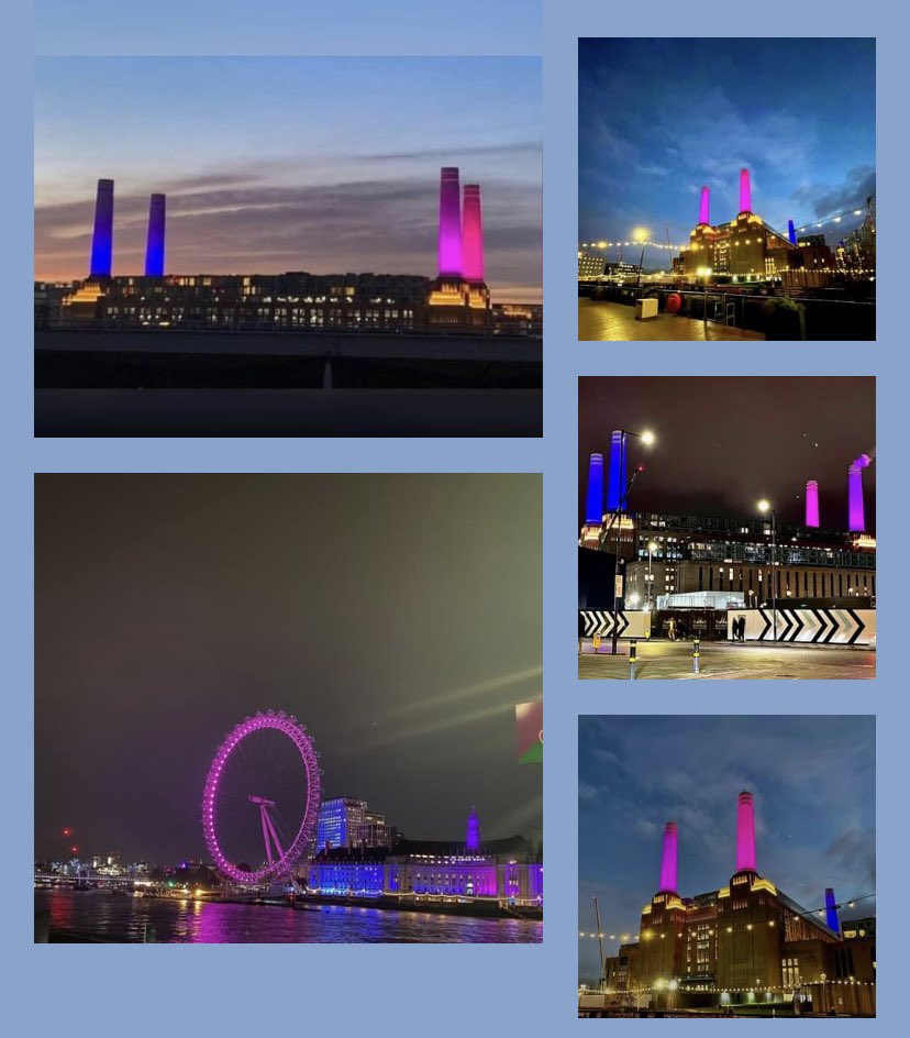 London is shining for the #DownSyndromeBill tonight! 
💗💜💙Life changing history has been made today, and I can’t tell you how much this means to us. @NDSPolicyGroup @LiamFox @DownsyndromeUk @PositiveaboutDS @TheLondonEye @BatterseaPwrStn #London #History #Equality