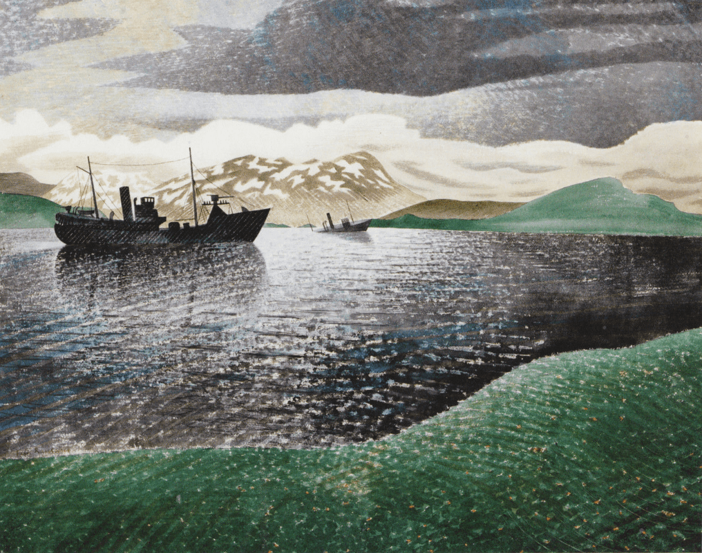 Ravilious1942's tweet photo. Norway, by Eric Ravilious, 1940. Ravilious travelled to Norway with the Royal Navy as an official war artist during the ill-fated operations there in April 1940 at the start of #WW2. Original owned by @LaingArtGallery in Newcastle. https://t.co/NFj0XqzIwS