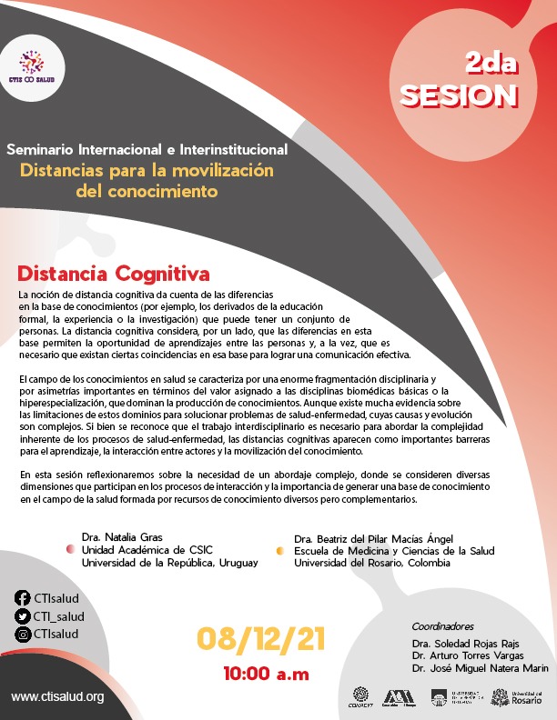 CTI_salud's tweet photo. 8 de diciembre | 10 a.m CDMX | 11:00 a.m Colombia |13:00 p.m Uruguay
2a Sesión. Distancias Cognitivas
Ponentes: Dra. Natalia Gras @Udelaruy  y Dra. Beatriz Macías @URosario 
Regístrate: https://t.co/u2a3oDDp3G
Seminario sin costo
Constancia de asistencia,  previo registro https://t.co/mTgRYSkoVB