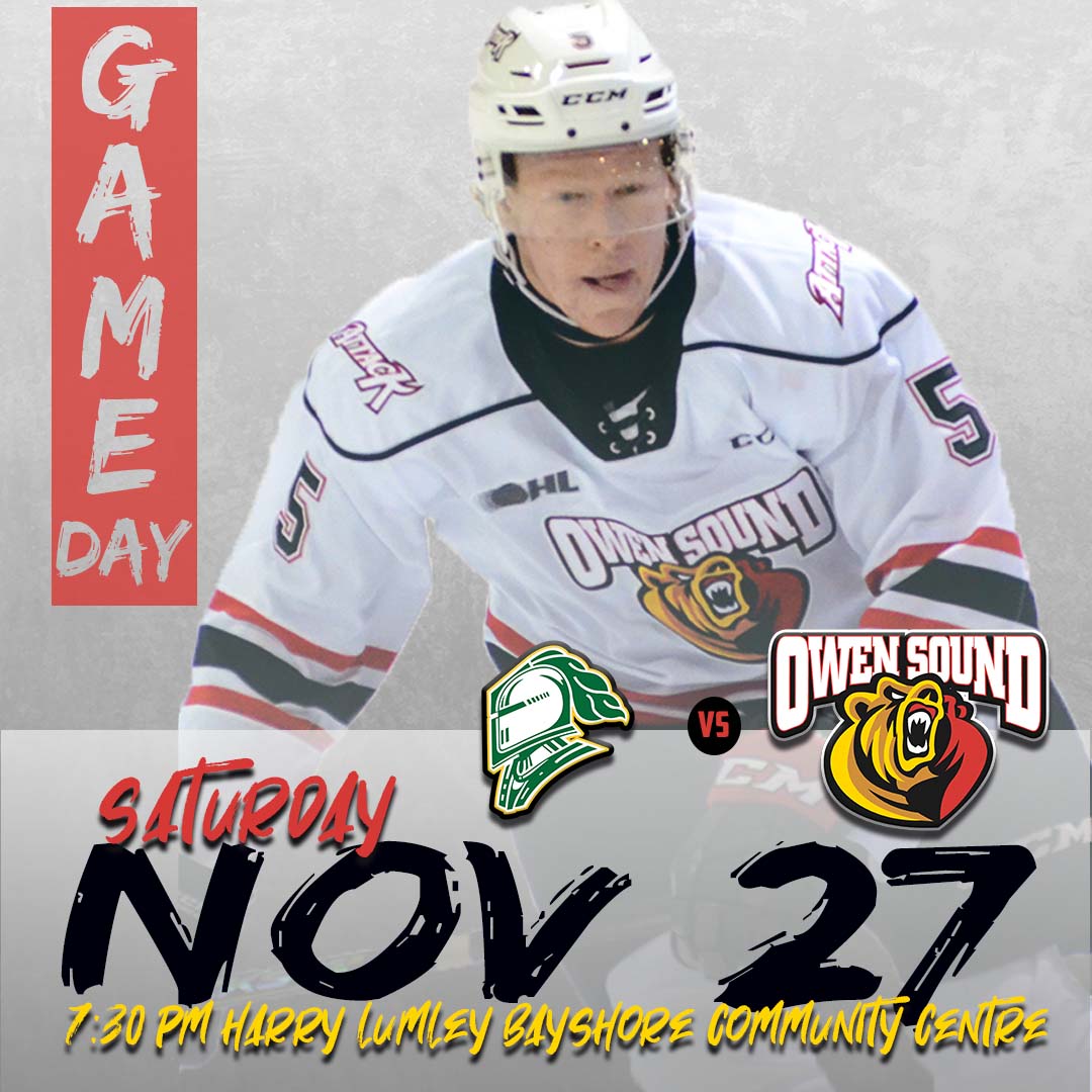 Final game of November

Let's end the month with a bang!

🆚 <a href="/LondonKnights/">London Knights</a> 
⏰ 7:30 PM
🏟️ Bayshore Community Centre

#RoarTogether | #GameOn