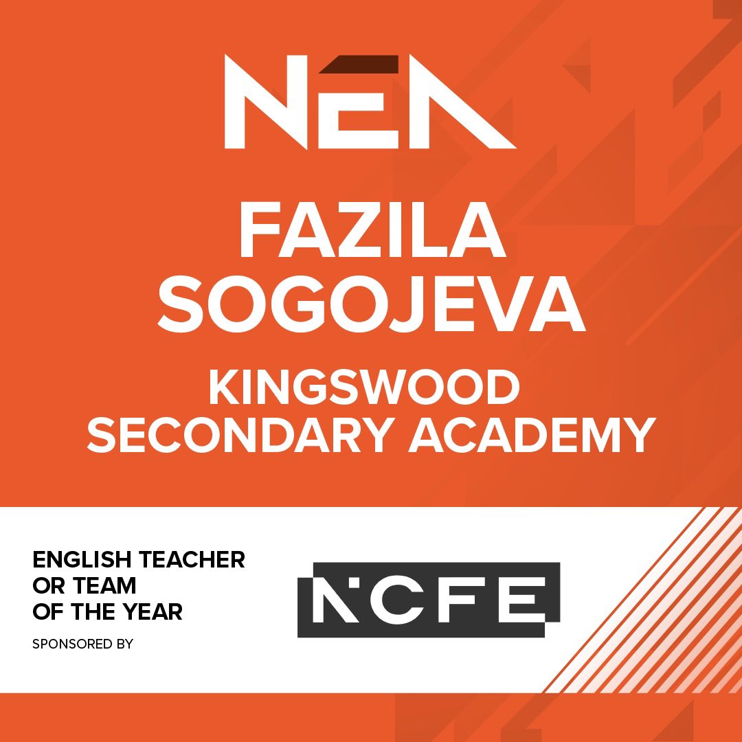 NEAwards_'s tweet photo. And the winner of English Teacher or Team of the Year, sponsored by @NCFE1 is… Fazila Sogojeva from @kingswoodAcad! 🏆

Congratulations! 👏

#NEA21 #EducationAwards #Northamptonshire ￼ https://t.co/NriUqdptUB