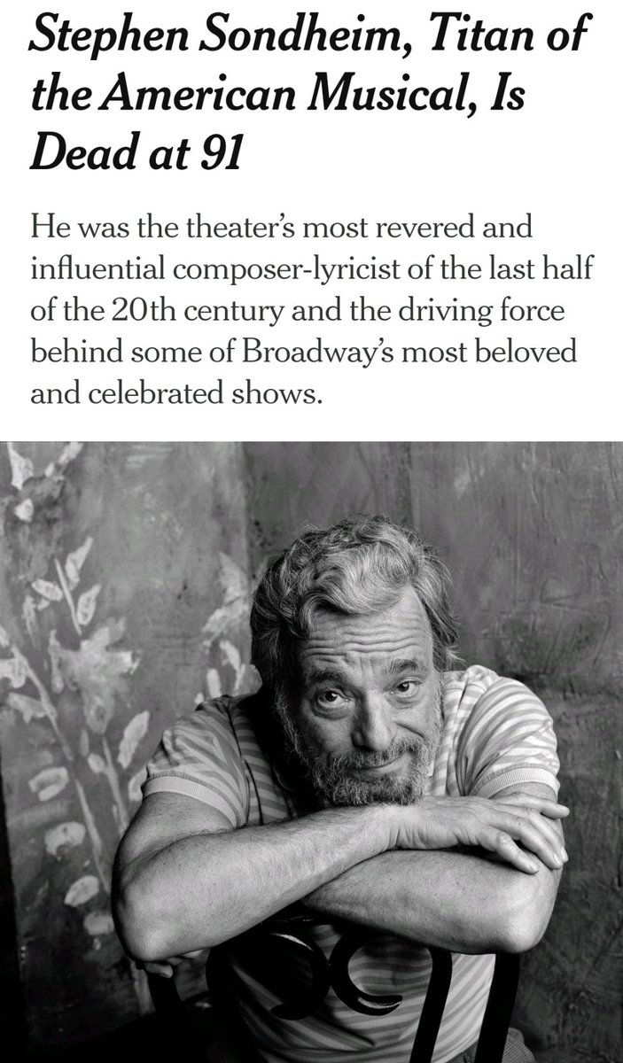 Very sad news about a master of the genre. I loved listening to his musicals growing up. RIP. #Sondheim