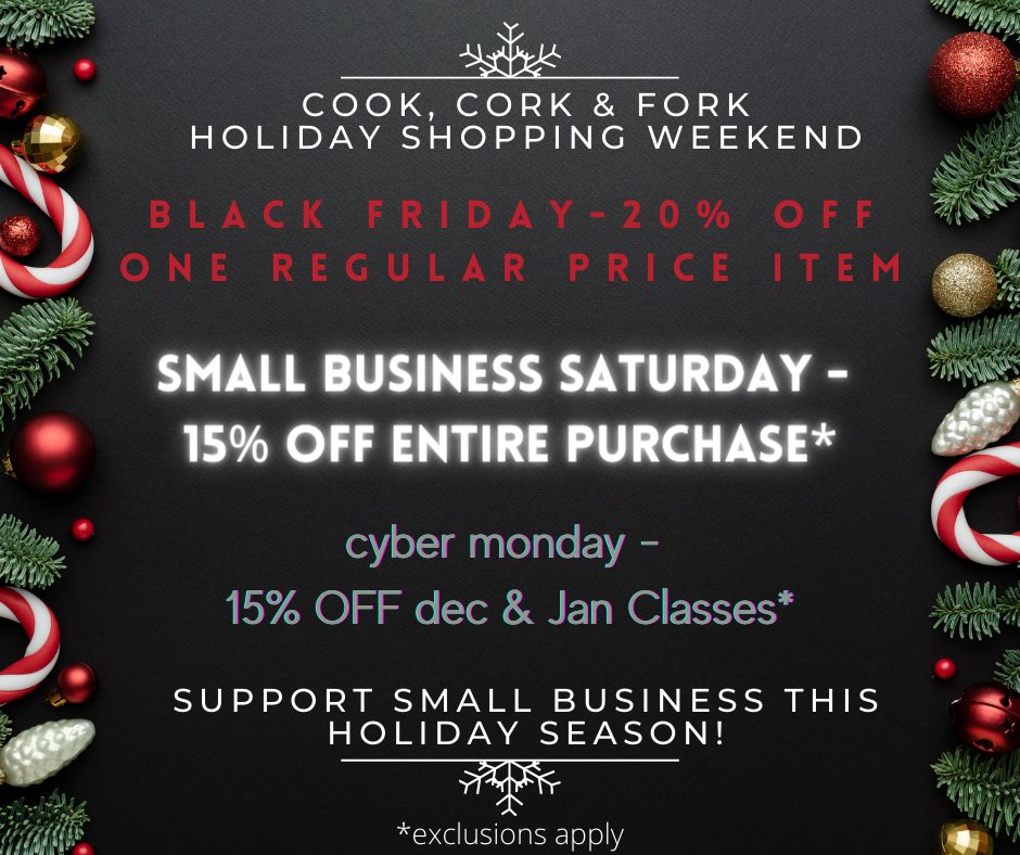 CookCorkFork's tweet photo. Black Friday, Small Business Saturday, Cyber Monday - Oh My!!! - https://t.co/BUcoMgKqNX https://t.co/B6suuxJElY