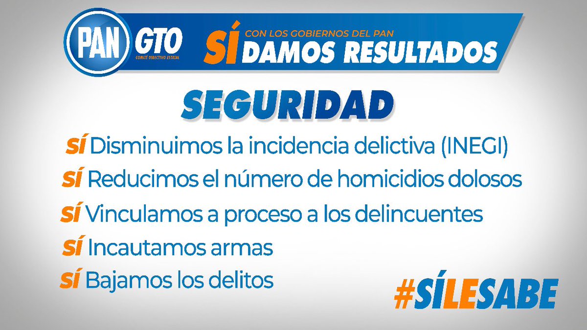 PANGuanajuato's tweet photo. ▶️ Los gobiernos de Acción Nacional todos los días dan resultados en materia de seguridad. 

Celebramos que el presidente del país por 1ra vez da muestras de construir a favor de #Guanajuato, esperemos que no quede en dichos sino en hechos.

PAN Guanajuato 👉🏼 #SíLeSabe https://t.co/jIBbtJ8237