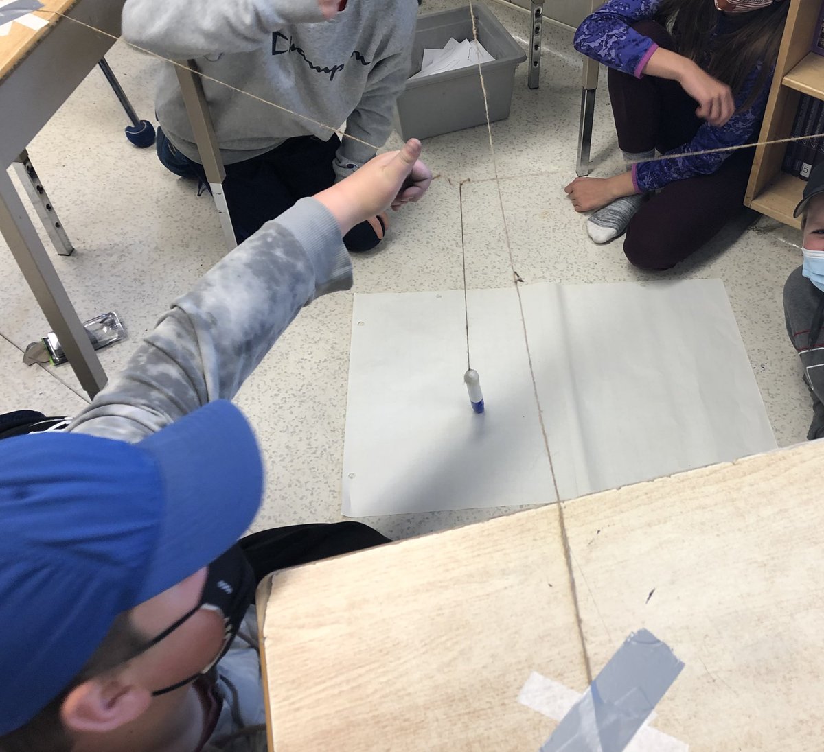 MrSteveKemp's tweet photo. Next on the menu…Pulled Portrait! Students built on recent perspective work by engineering setups to capture the likeness of some educators. The catch? Couldn’t touch the marker. Who’s ready for their close up?! @OrchardParkPS @SCDSB_Schools #STEAM #STEMeducation https://t.co/gq7tNR5p87