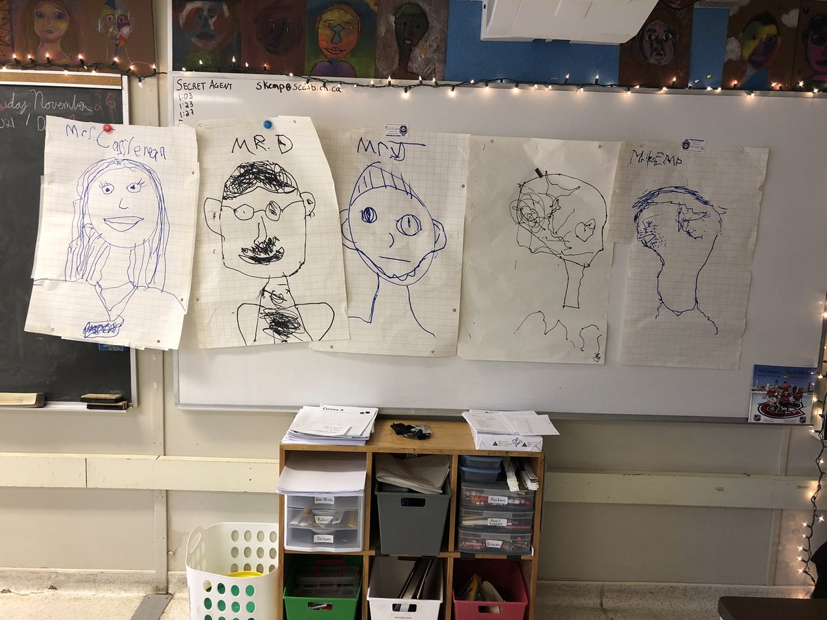 MrSteveKemp's tweet photo. Next on the menu…Pulled Portrait! Students built on recent perspective work by engineering setups to capture the likeness of some educators. The catch? Couldn’t touch the marker. Who’s ready for their close up?! @OrchardParkPS @SCDSB_Schools #STEAM #STEMeducation https://t.co/gq7tNR5p87