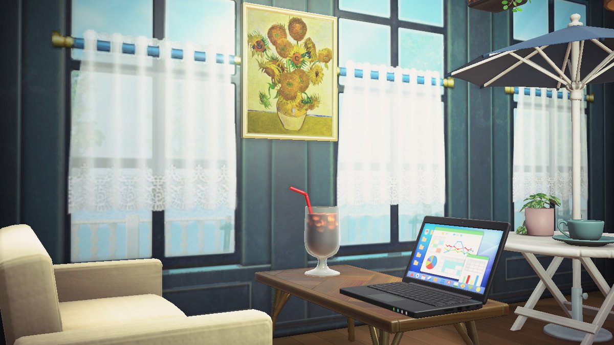 nerdyacnh's tweet photo. Got Raymond out of that God awful stuffy office space and put him into a proper trendy cafe. He seems to like it #AnimalCrossing #ACNH #CocoCity https://t.co/MQHyhTAcsX