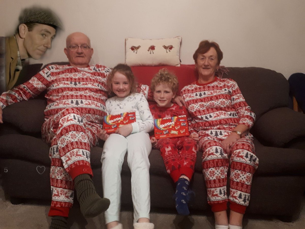 dbcusack's tweet image. #LateLateToyShow Shout-out to Gerard, Heike Needham and the girls in Bonn Germany, from all the family in Culleen. Nanny and Grandda have their Christmas jammies on for the Toy Show, Ryan keeping an eye on them