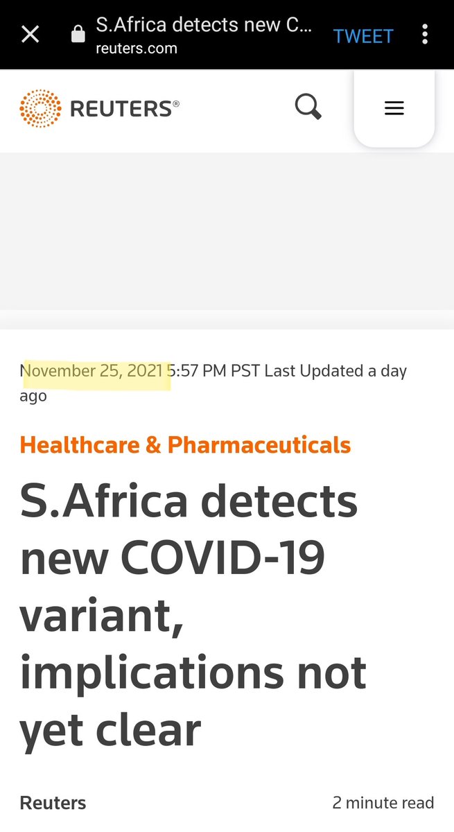 greg_scott84's tweet photo. Can someone explain this?
This article about the "new variant" is from July 12, 2021 and contains the B.1.1.529 name, yet links to an article from yesterday, November 25, 2021. https://t.co/hKHMHsGuqZ
