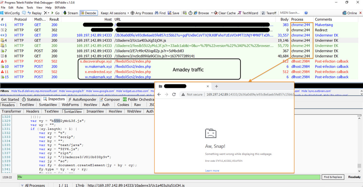 Threat_Down's tweet photo. 🚨 #UnderminerEK exploiting Google Chrome (CVE-2021-21224) and dropping #Amadey. cc @nao_sec
ℹ️ As previously reported by @AvastThreatLabs, there are now 2 active exploit kits targeting Chrome. https://t.co/xdurM7BvhQ