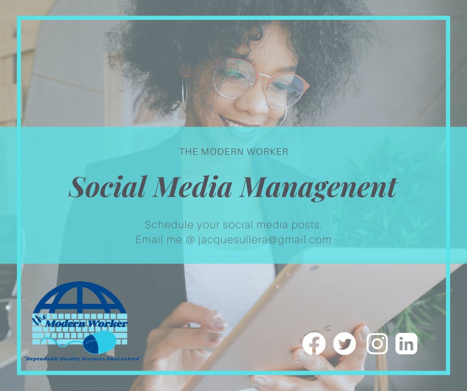 It's hard to keep up with all your social media networks. You need to post content regularly.  Add the power of social media to your business today. Let me know if you need some help.

Hire me now! I can deliver quality services.
E-mail me @ jacquesullera@gmail.com

#SMM #VAtask