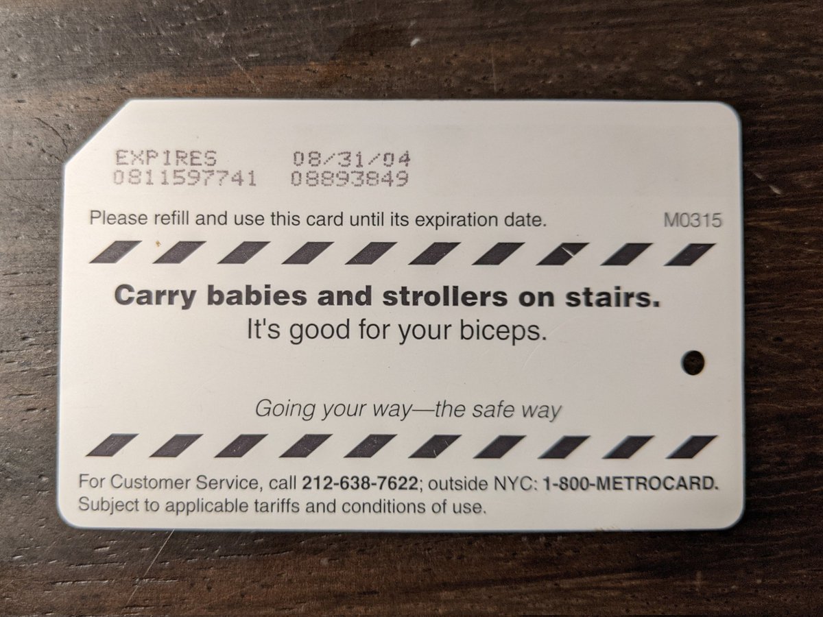 mxmareralph's tweet photo. I came across this expired MetroCard today, just after finishing @LellyK's Feminist City: Claiming Space in a Man-Made World.
It's ridiculous that the @MTA would: 1. have this stance ~24 years after the Americans with Disabilities Act, &amp; 2. ADVERTISE it as such.
#ADAfail #MTAfail https://t.co/XO2ix7dYfR