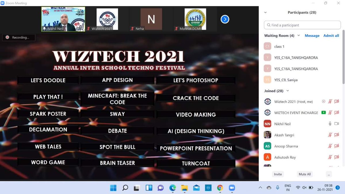 anirudhdcm's tweet photo. Mr Anirudh Gupta CEO inaugurated the most awaited #Annual #InterSchool #TechnoEdu #Festival #WIZTECH2021 which took off virtually. He extended his best wishes to the participating Schools from all over the India & lauded the efforts of the Organising Team led by @SunainaKapoor16 https://t.co/bFwjHDNwm2