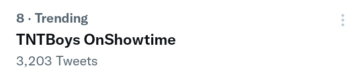 Stable at eight spot with three thousand tweets and counting let's goo

TNTBoys OnShowtime 
#ShowtimeMagpasikat2021