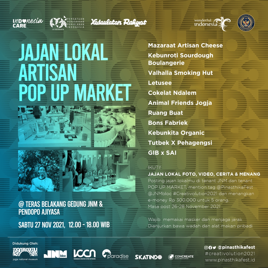 PinasthikaFest's tweet photo. Selain itu masih ada Jajan Lokal Artisan dengan berbagai jajanan dari berbagai brand lokal dalam Pop Up Market dan JNM Bloc

#Creativolution2021 #PinasthikaFest https://t.co/R9if87LRL9