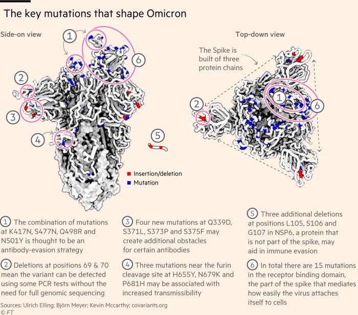SciArt3D's tweet photo. Buen esquema resumen de las mutaciones en S de la variante B.1.1.529 VOC-omicron y sus posibles implicaciones biológicas👇🏻👇🏻👇🏻 https://t.co/Dl2SsPvOZN https://t.co/rkKH3y9PoE