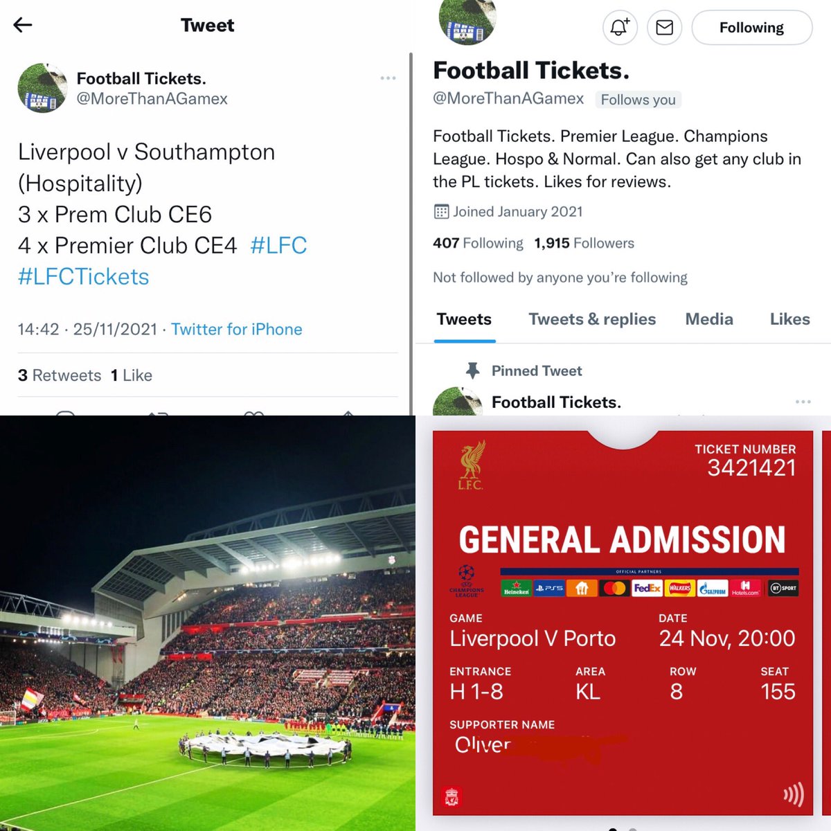 AstonPumas's tweet photo. Anyone need tickets for any Liverpool games hit @MoreThanAGamex up. Great communication and 100% Legit. Buy with confidence 👍🏻⚽️ https://t.co/cAAhYdC3vH
