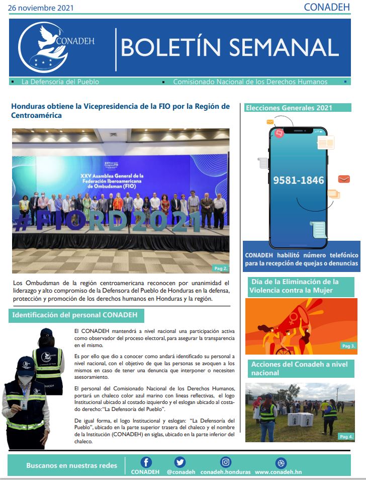 CONADEH's tweet image. Compartimos #BoletínSemanal

Ver documento completo:

👉🏻 bit.ly/30Zq9rY