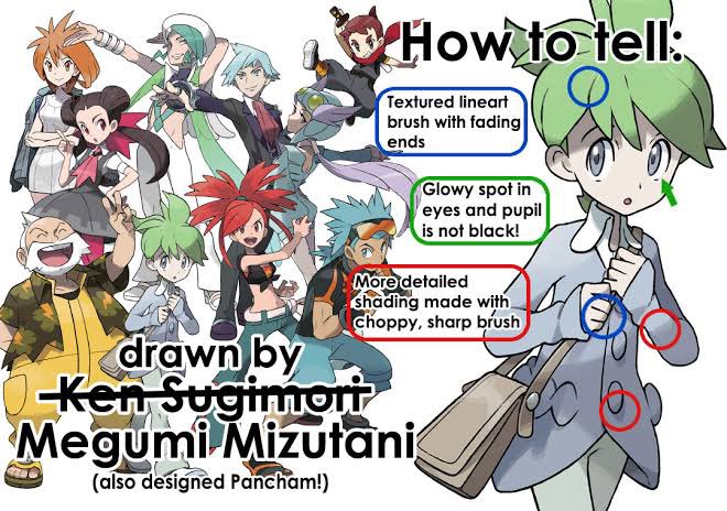 Heres a guide on how to tell apart the artists that worked on official Pokemon art: 