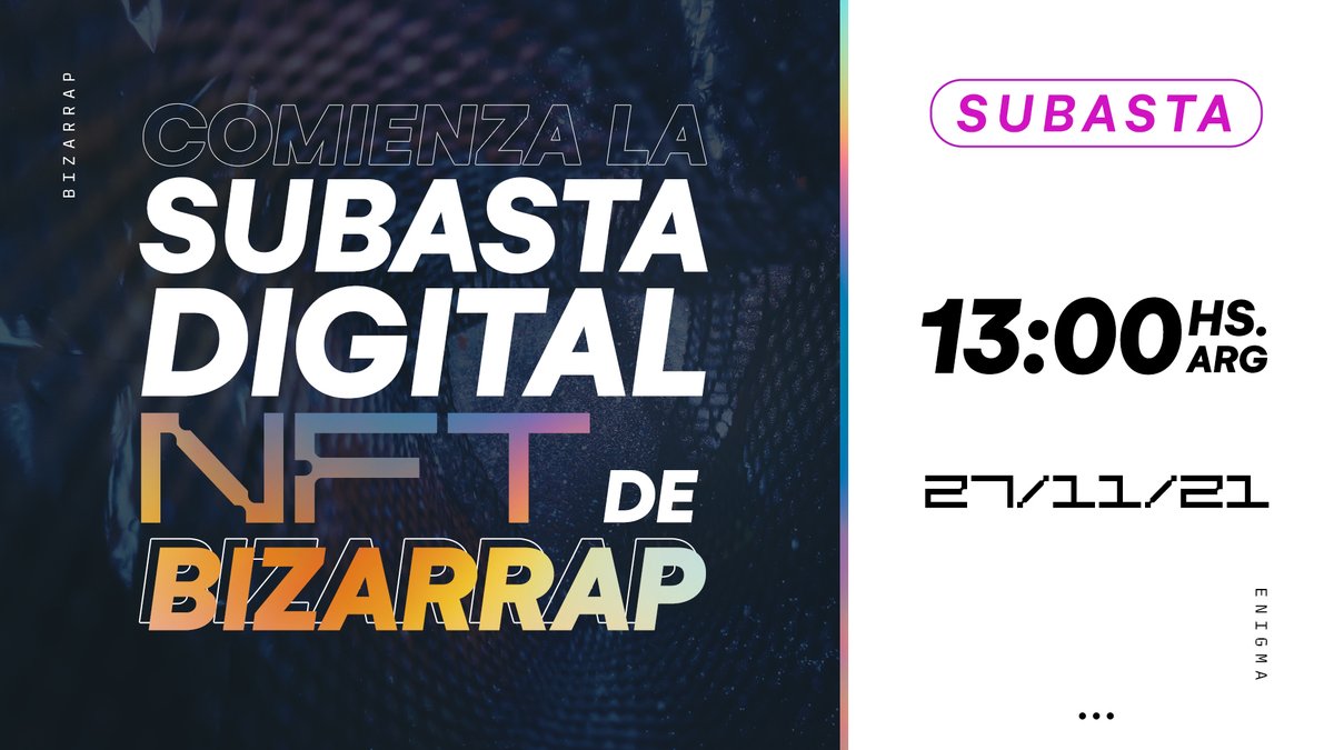 En menos de 24 horas comienza la subasta digital de un nuevo NFT de <a href="/bizarrap/">bzrp</a>.

¿Ya tienes tu wallet? Ingresa ahora a enigma.art y sé parte del universo BZRP.