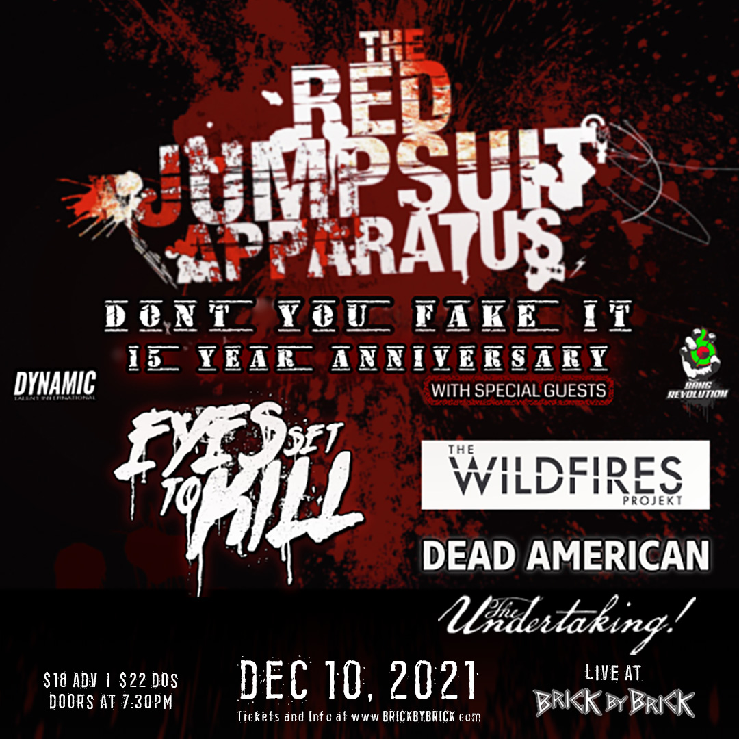 BrickbyBrickSD's tweet photo. Two weeks out ✌️ Don't miss @redjumpsuit with @eyessettokill @deadamerican_ #TheWildFiresProjekt and #TheUndertaking on December 10th! #LiveAtBxB #TheRedJumpsuitApparatus @RevivalRecs @VelocityRecords @solidstate https://t.co/2MfLvAksdV