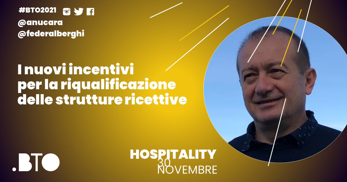 Il decreto-legge n. 152 del 2021 ha stanziato 1,7 miliardi di euro per la riqualificazione delle strutture ricettive e delle imprese turistiche.

Vuoi saperne di più? Ti aspettiamo in BTO, il 30 novembre.

bto.travel/programma/riqu…