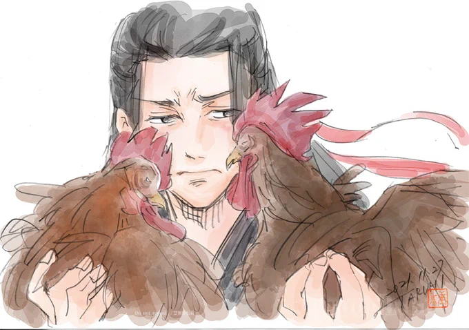 おはようございます。
【おい、藍湛・・・・・・・・】。
#忘羨 #魔道祖師 #陳情令 #마도조사  #mdzs #cql 
昨日、鶏を(ここ重要)ほめてもらったので、調子に乗って大好きな場面を描く。ここのお二人の掛け合いが大好きです。 