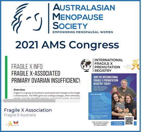 FragileXAus's tweet photo. In Adelaide this weekend, almost! Profiling the #fragilex gene #premutation as a common cause of early #menopause in female carriers of FX. #virtualbooth
AMS Australasian Menopause Society Congress https://t.co/PJLTUtKXMX