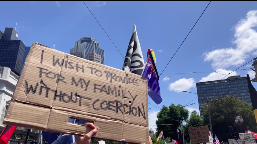 BethanyCherisse's tweet photo. Melbourne CBD.
Parliament House.
11.45am, Nov 26th 2021.
Week 5 of non-stop protests.
Fifteen minutes till official rally start time - the streets are filling quickly.
#NoVaccinePassportsAnywhere
#ReclaimTheLine
#OccupySpringSt
#SomyurekTheBill
#KillTheBill
#SackDanAndrews https://t.co/oGwquTUigz