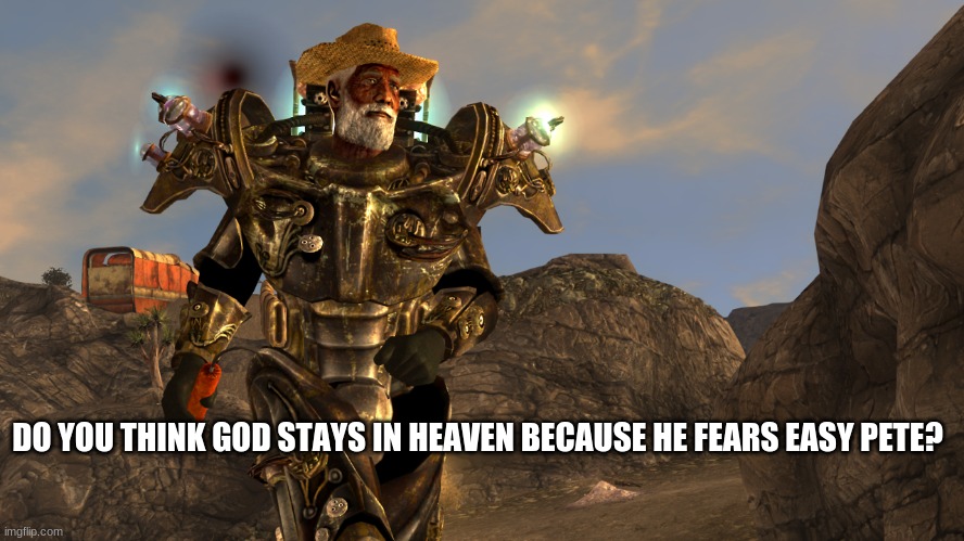 Lots47's tweet photo. There's a whole fandom for Easy Pete, a friendly face in #FalloutNewVegas. Pete is wise, nice and smart as a whip. An expert in explosives. A sort of 'Super Saiyan Shaggy' fandom has grown up around him. #easypete https://t.co/zjrtJQ4bjT