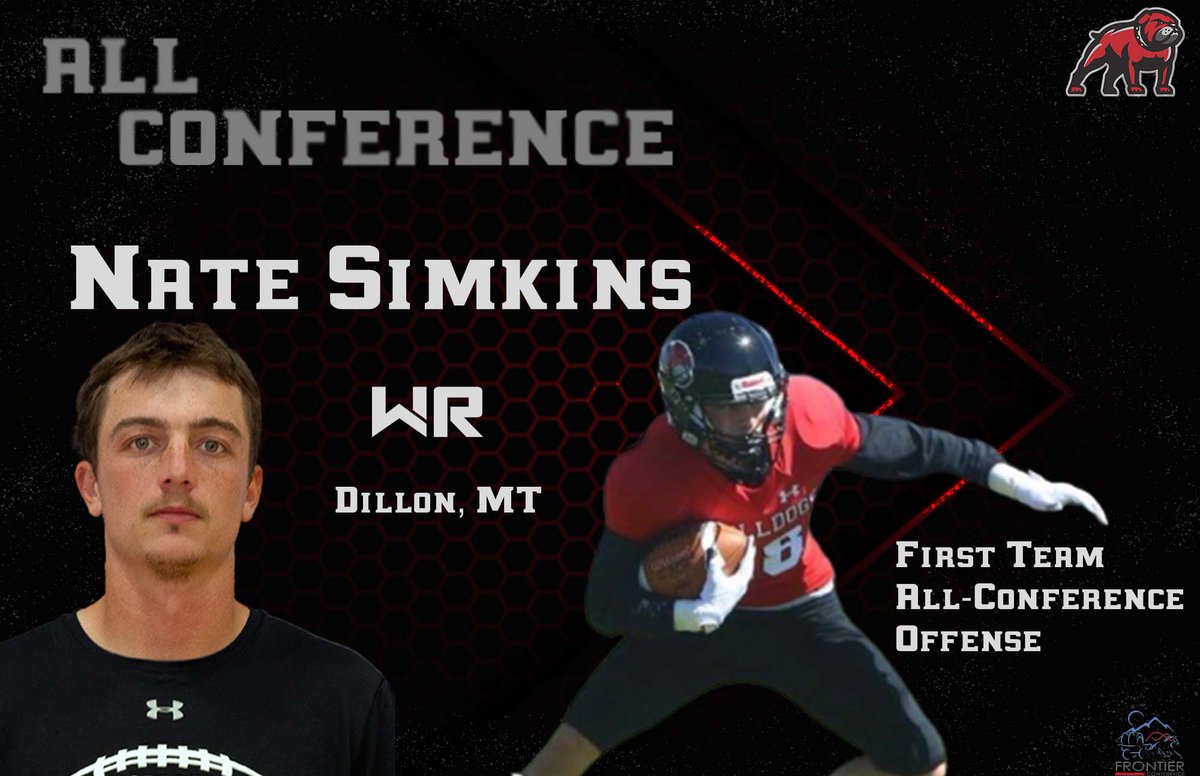 UMW_Football's tweet photo. Nate Simkins, Sr WR from Dillon, MT, was the top in all receiving statistical categories for the conference, with the exception of yards per catch. He tallied 83 receptions, 1,122 rec yds, 93.5 rec yds/game, and 16 TDs in overall play this season. 
#DYD | #PowerOfOne | #GoDawgs https://t.co/o4jkzBnLN3