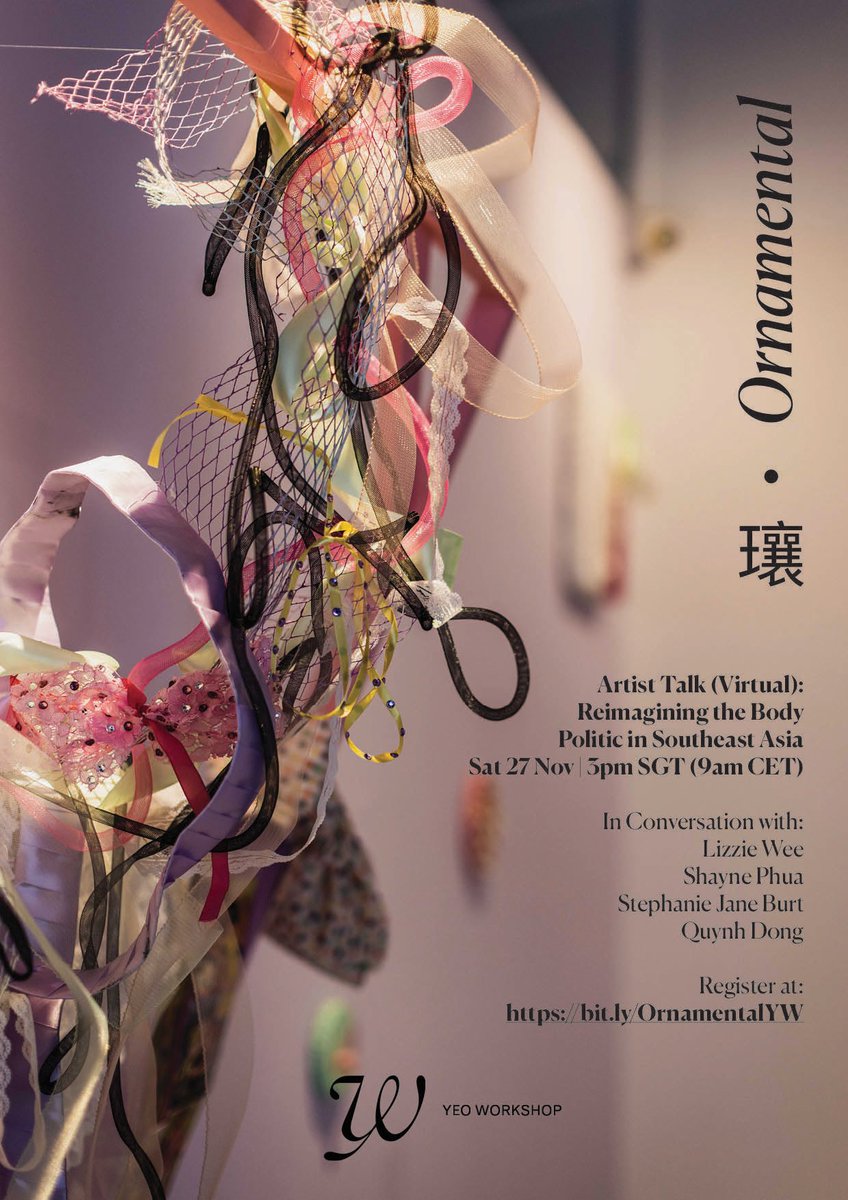 As part of our current exhibition, Ornamental ⠂瓖 (xiāng), we invite the artists to share with us on how their artistic practices expand on the research and thinking of decoloniality and postcolonial perspectives. Today 3pm SGT, register here: us06web.zoom.us/webinar/regist…