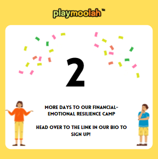 playmoolah's tweet photo. 2 more days till we start camp! 

Get ready!

Join us as we guide you on your Financial-Emotional Resilience journey. Level up your parenting skills and get a head-start for your child’s future today!

Sign up at our PLAYMOOLAH website! https://t.co/nLDyN7Mufg