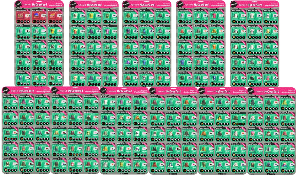 NachoThePikachu's tweet photo. Updated IRU / Ink Recovery Catalog! As of November 2021.
I have been collecting for 1 year now! 😄
If you are interested, contact me to order!
#Splatoon2 #GearTrade #GearDistribution #Ikaclo
#ギア交換 #ギア配布 #スプラトゥーン2 #イカクロ https://t.co/0PV2cAyrz7