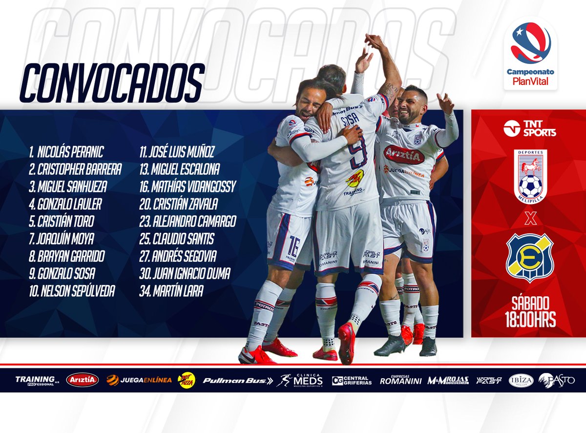 CONVOCADOS!🔥

Aquí están los 18 jugadores que mañana irán con todo por la permanencia en Primera División!

#VamosMelipilla