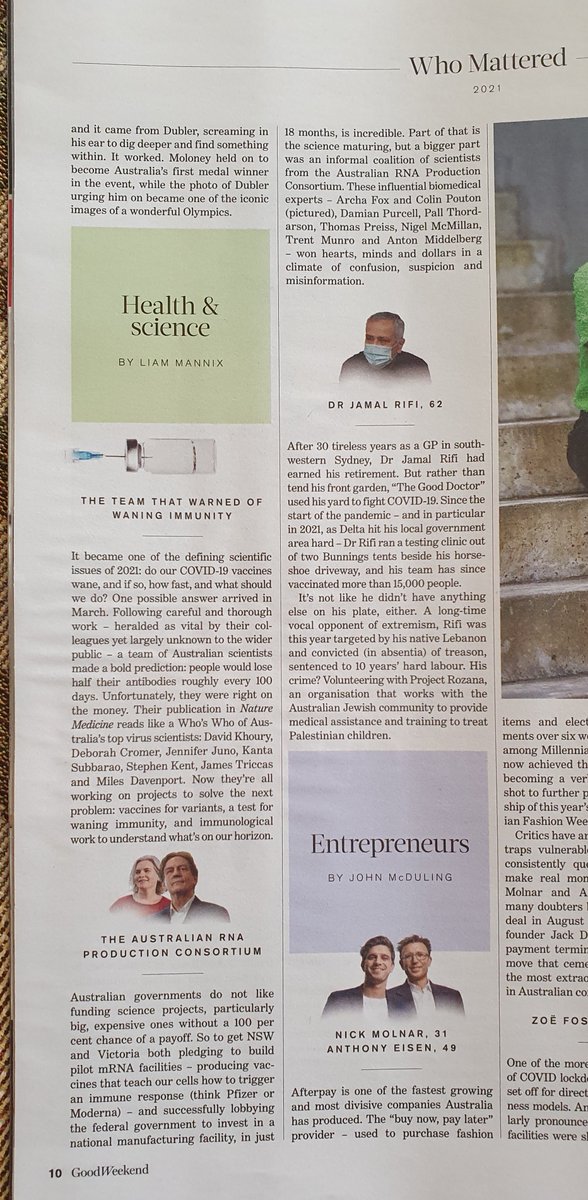 PalliThordarson's tweet photo. Incredibly proud to see that the Australian RNA Production Consortium (ARPC) has been recognised by @theage & @smh as game-changers in their "Who mattered-2021" feature. This is a great recognition for the whole RNA scientific community in Australia https://t.co/B9JI6RjYxd /1 https://t.co/9ZOTCcr0TB