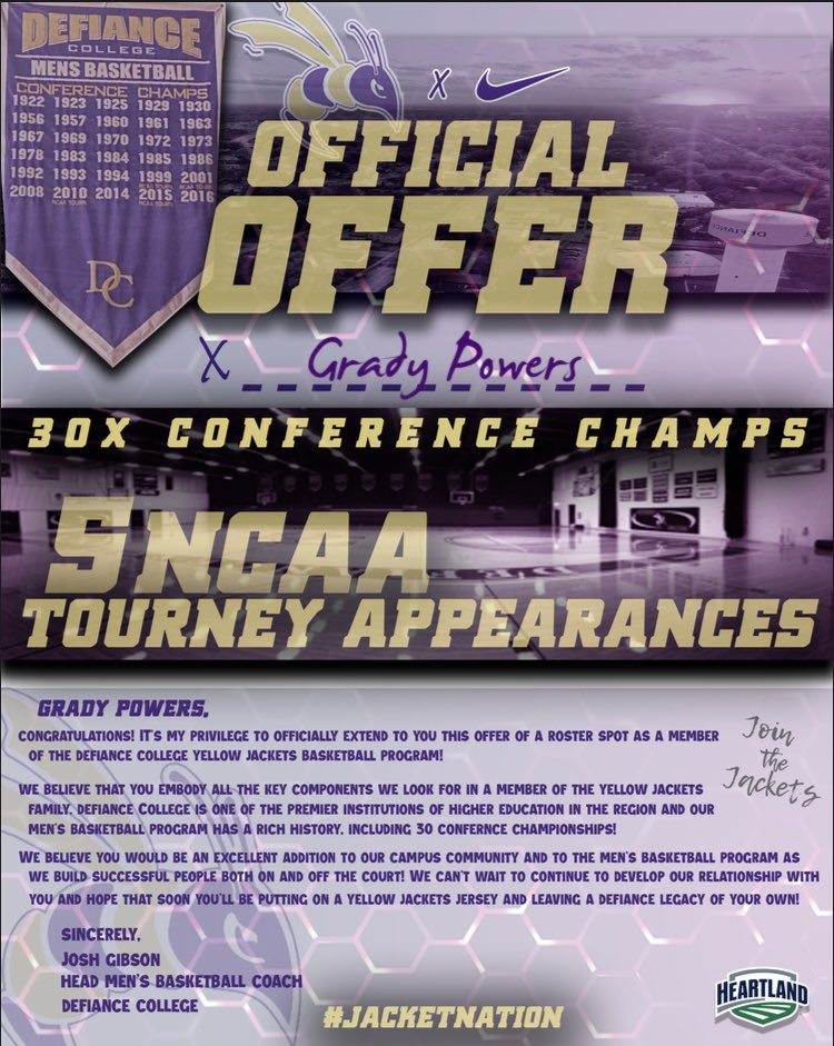 Grady Powers (@powers_grady35) on Twitter photo After a great talk with <a href="/CoachGSoffer/">Grant Soffer</a> I am blessed to have earned an offer from Defiance College🟣🟡 After a great talk with <a href="/CoachGSoffer/">Grant Soffer</a> I am blessed to have earned an offer from Defiance College🟣🟡