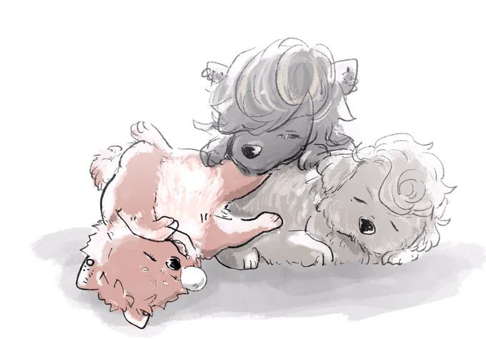 当社比でちまっこい3人を描くために練習したときの迷走の果てがこちらの小型犬です 