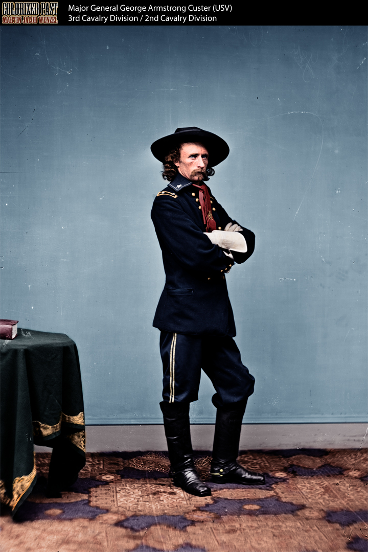 ColorizedPast's tweet image. Major General George A. Custer (United States Volunteers) - U.S. Civil War

Commanded the 3rd Cavalry and the 2nd Cavalry Divisions toward the end of the Civil War.

@civilwarcom @TheUSCivilWar @librarycongress 

#civilwar #uscivilwar #colorization