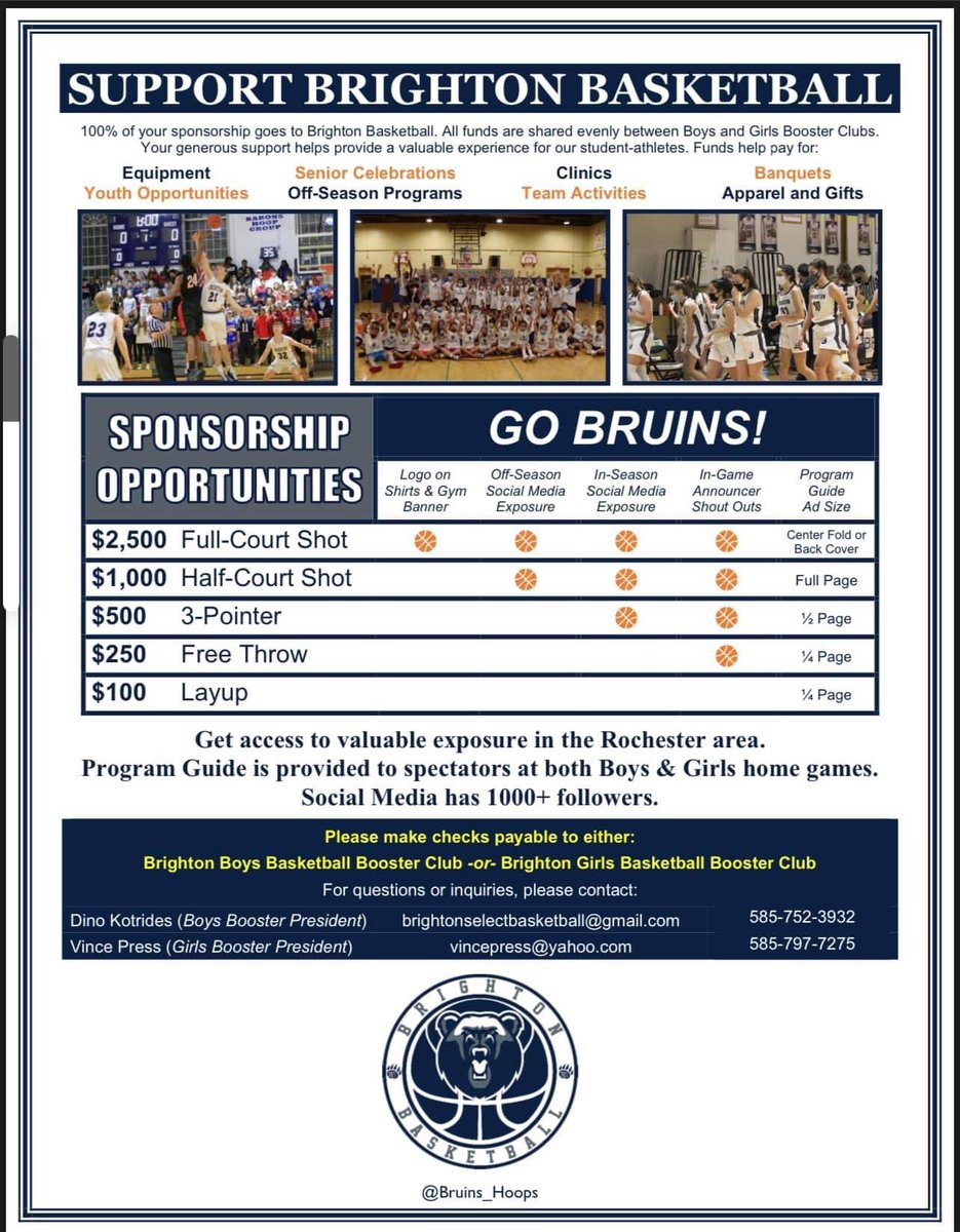 bruins_hoops's tweet photo. Great sponsorship opportunities to support Boys &amp; Girls basketball! Send us a DM or contact us via the provided info. #GoBruins https://t.co/6FOl8ffBbx