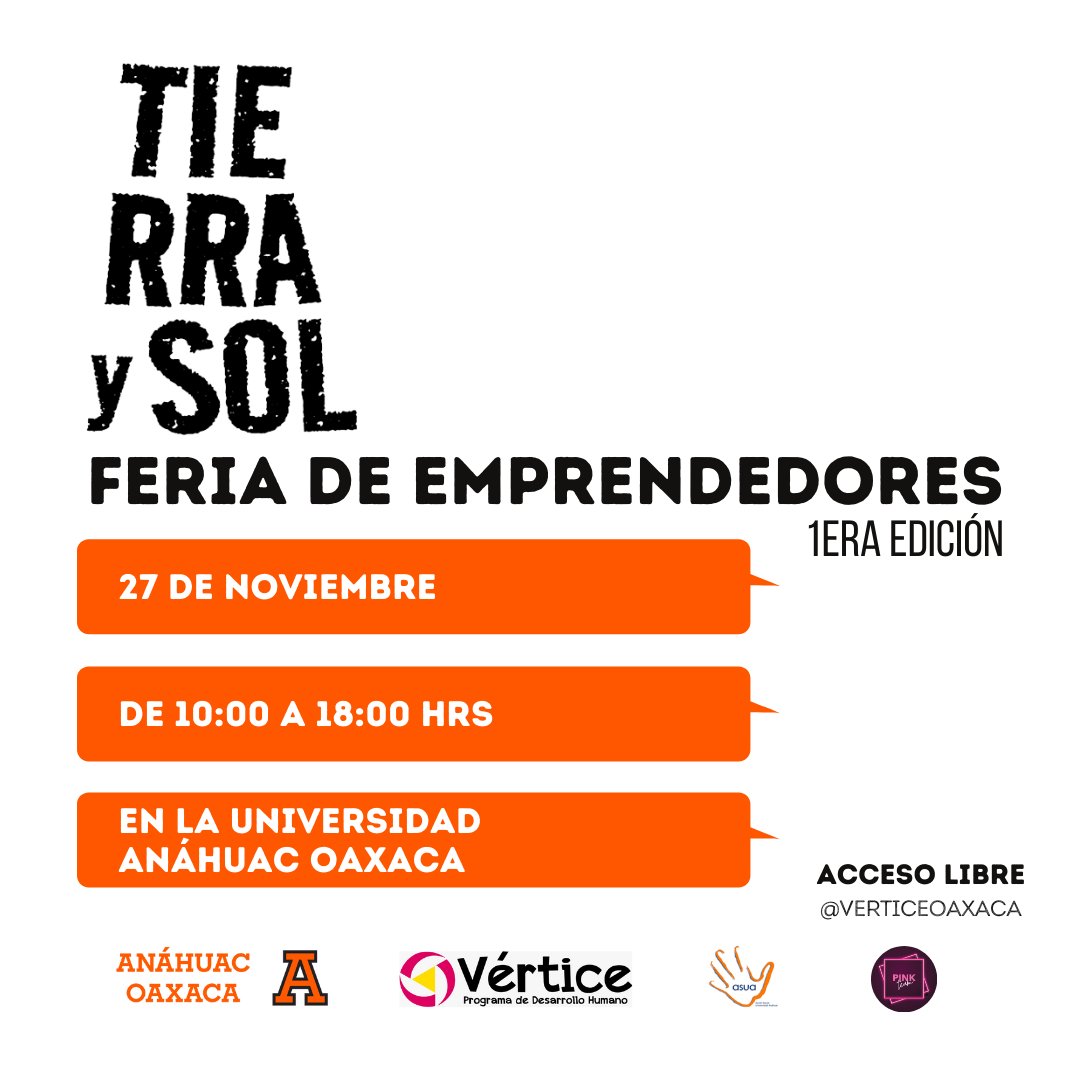 AnahuacOaxaca's tweet photo. ¿Aún sin planes para #mañana?
Visita la Feria de Emprendedores que realizará en las nuestras instalaciones. 
¡Más de 25 emprendimientos de todo tipo en un solo lugar! 
También habrá charlas.
¡Te esperamos de 10 de la mañana a 6 de la tarde!
Acceso libre https://t.co/2X9gQCBsrV