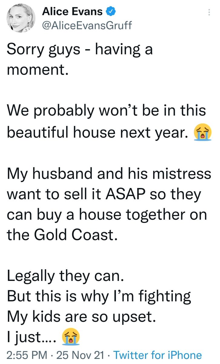 GruffFans's tweet photo. How is it that the kids even know about this? True or not, this is not ok.
#ParentalAlienation
#PAisCA #childpsychology #bestinterestsofchild
#AliceEvans #divorce https://t.co/GRd1nMz0xB