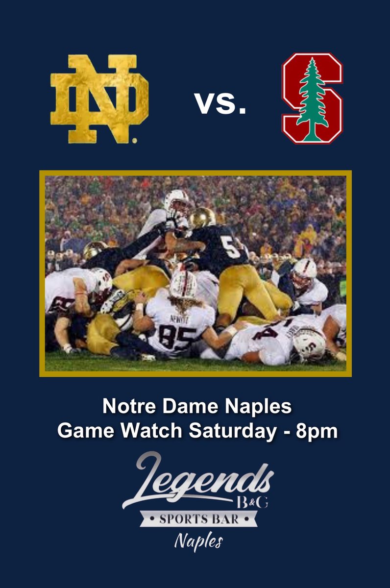 Notre Dame is now #6 in the College Football Playoff rankings!

The Stanford game watch party is 8pm Saturday! This is the last regular season game so come and show out with your IRISH support!

Join Notre Dame Naples
at Legends Bar & Grill!
#GoIrish #naples #notredamefootball https://t.co/yXLZ8LTZXK