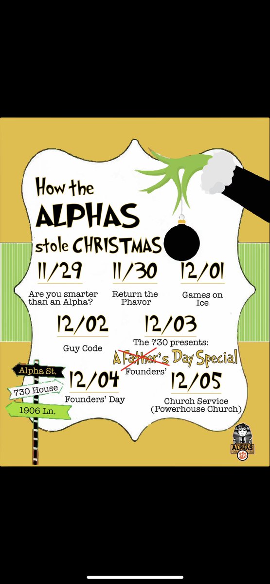 ClemsonAlphas's tweet photo. The Pi Alpha Chapter would like to invite you all out this upcoming week to help celebrate our Founders Day, with a full week of Christmas catered events giving back to the community through prizes, gift cards, and a 40” Smart TV giveaway! https://t.co/5mDrtXT3LU