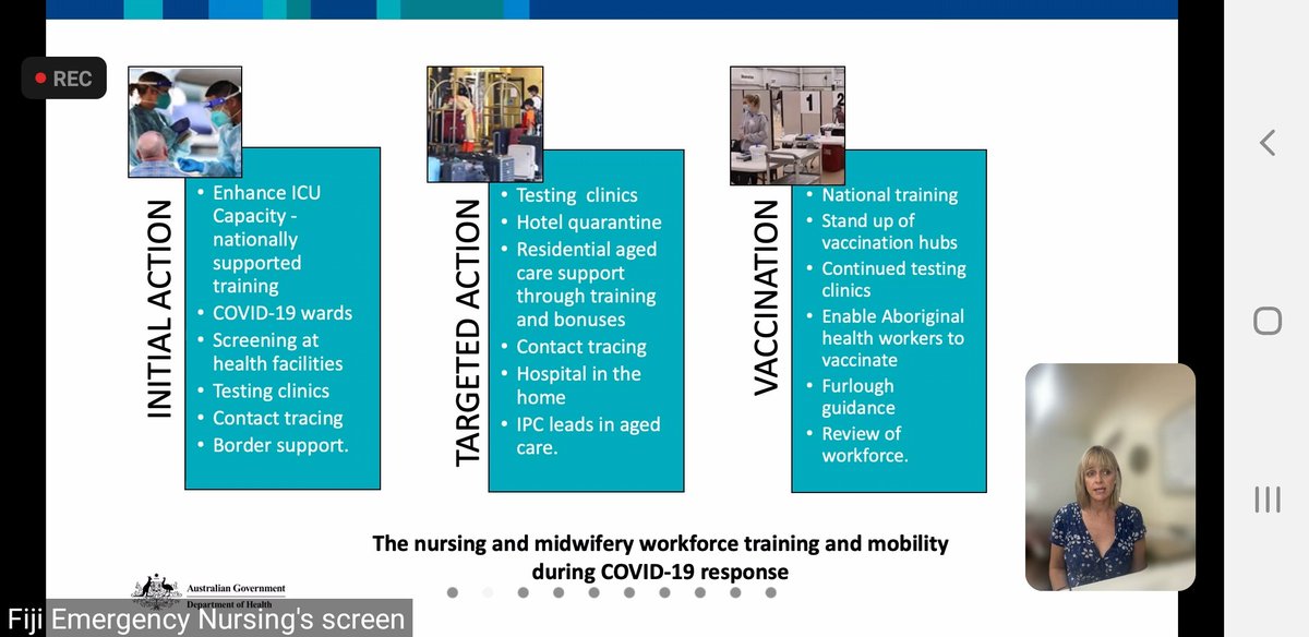 EmNursingFj's tweet photo. Keynote speaker Samantha Lavender, Officer of Chief Nursing , Australia acknowledges nurses as backbone of workforce during COVID19 response. https://t.co/oHTZPfacGi