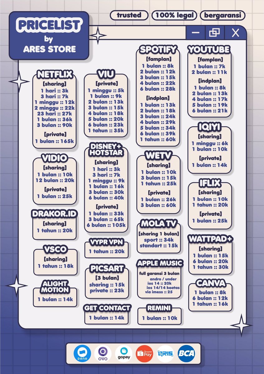 outtroyoon's tweet image. bisa niiih
hallo, @onikotin ada aplikasi premium nih✨

〃 ⩨ bergaransi
〃 ⩨ trusted dengan 135+ testi
〃 ⩨ bukan mod atau link
〃 ⩨ legal dan aman 100%

ayo berlangganan di @onikotin karna langsung diproses setelah tf ✨